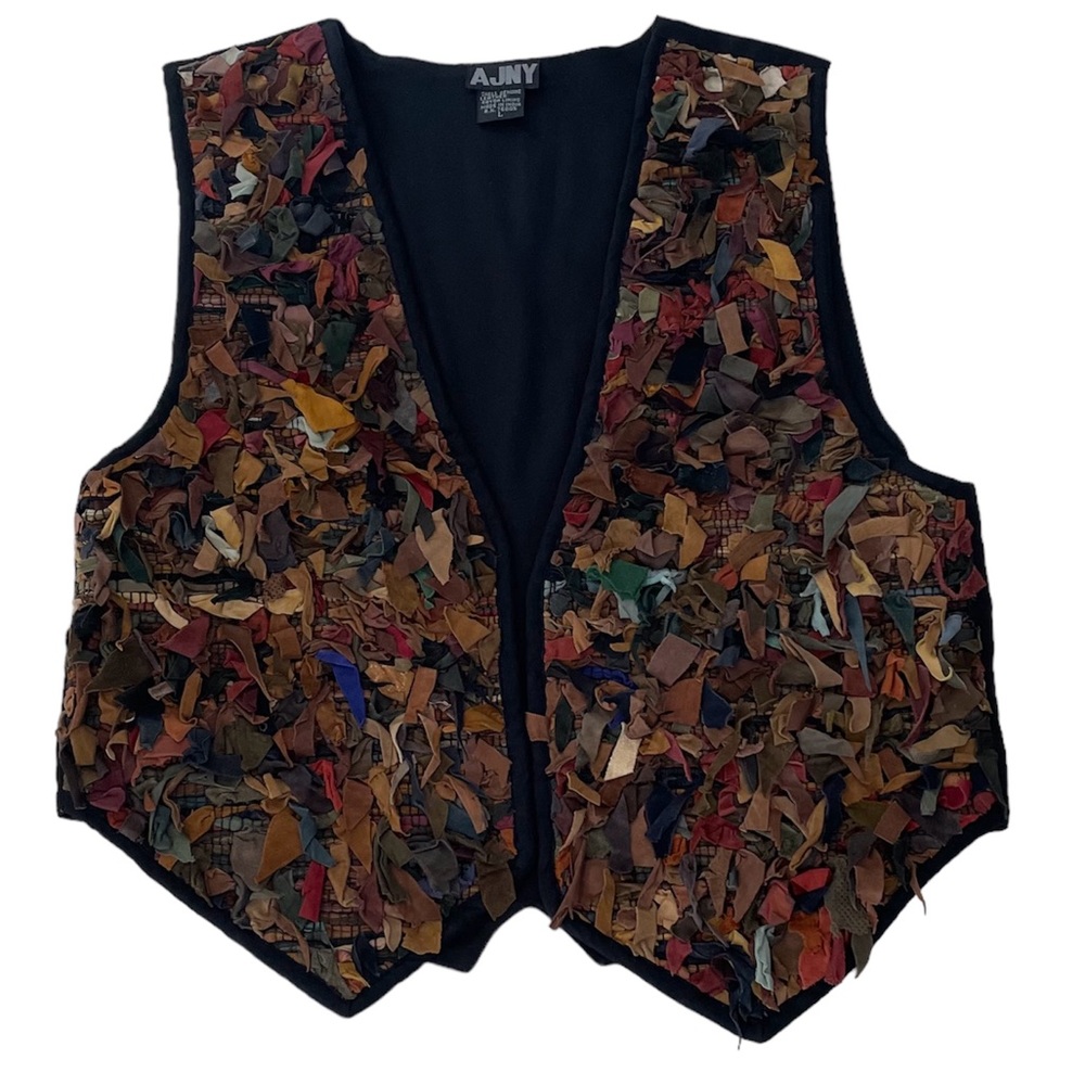 AJNY Mixed Color Genuine Suede Leather Vest Fully Lined Western Southwestern L